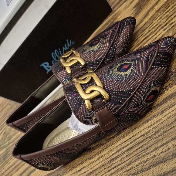 Bellini Shoes - Bellini Peacock Pattern Flats - Brown and Gold